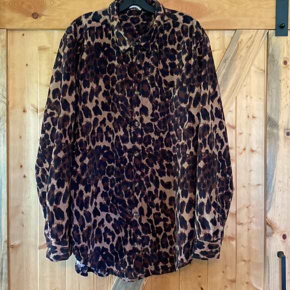 Leopard Print Corduroy Button Up Top - Picture 1 of 5